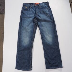 VTG Rocawear Jeans Mens 36 Blue Baggy Wide Leg Button Fly Y2K Embroidered Pocket